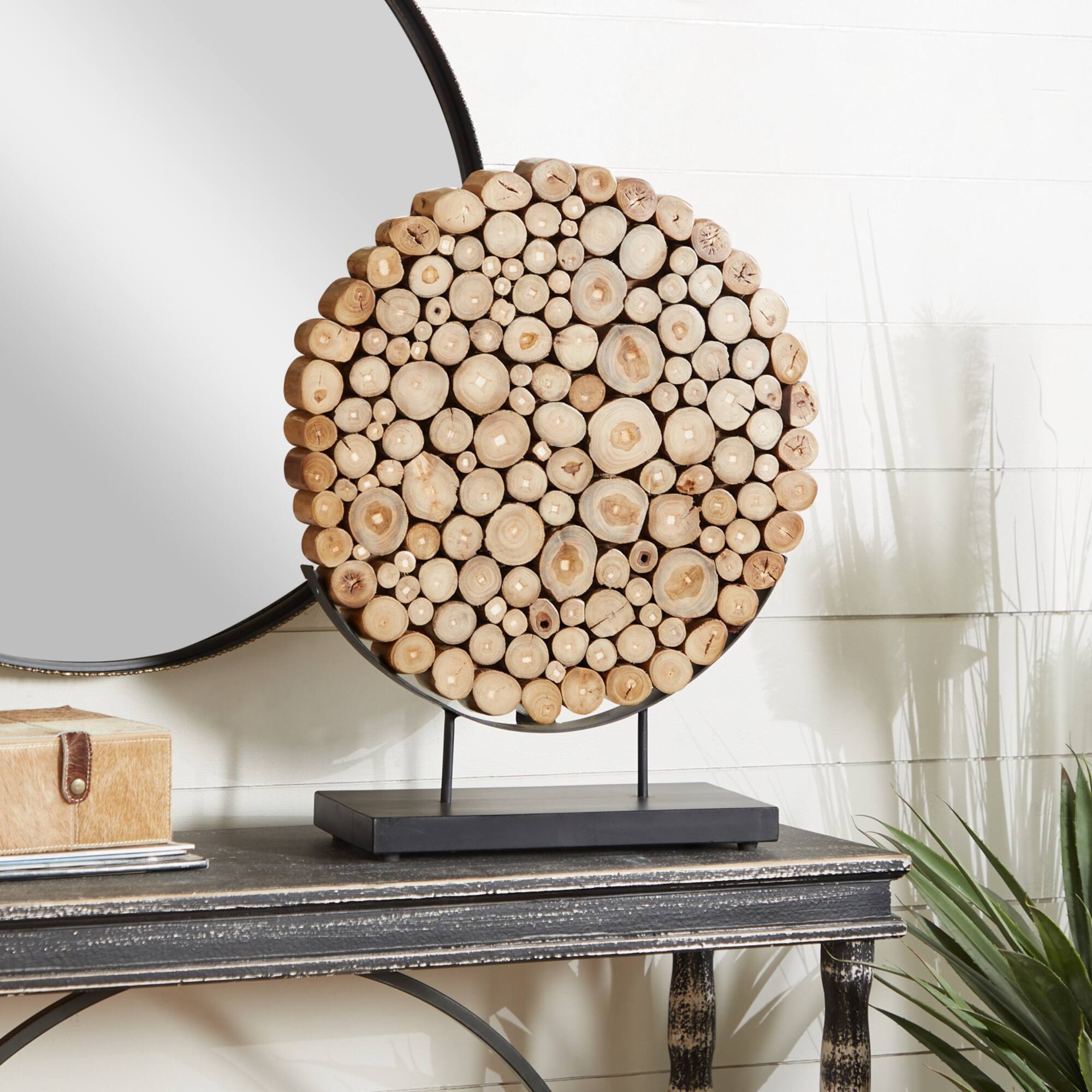 24" Natural Brown Teak Wood Abstract Sculpture